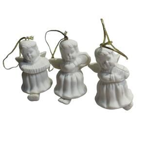 Vintage Ceramic Angel Bell Christmas Ornaments White Instrument Dangle Legs